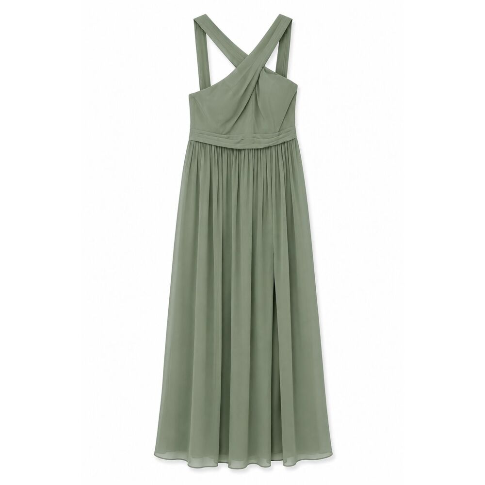 Azazie Elvira Dress Women's 14 Matcha Green Chiffon Maxi Bridesmaid Gown NWT